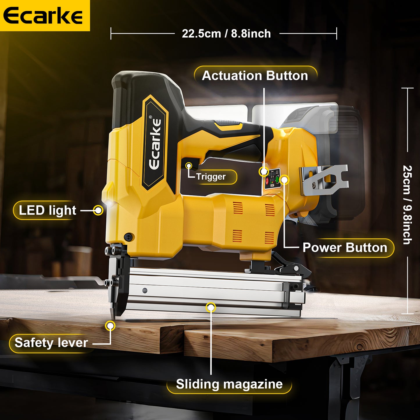 Ecarke 18GA Cordless Brad Nailer for Dewalt 20V MAX Battery