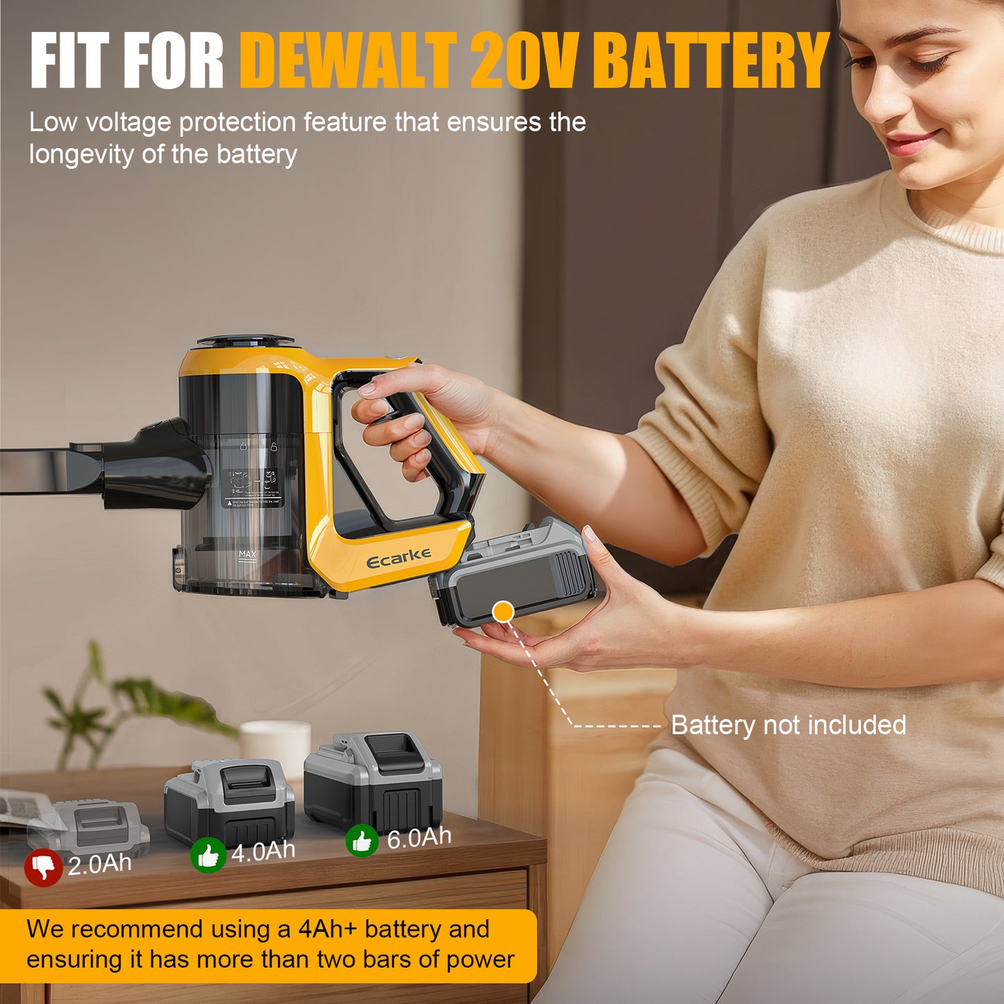 Ecarke 30KPa Cordless Vacuum Cleaner for DeWalt 20V Battery