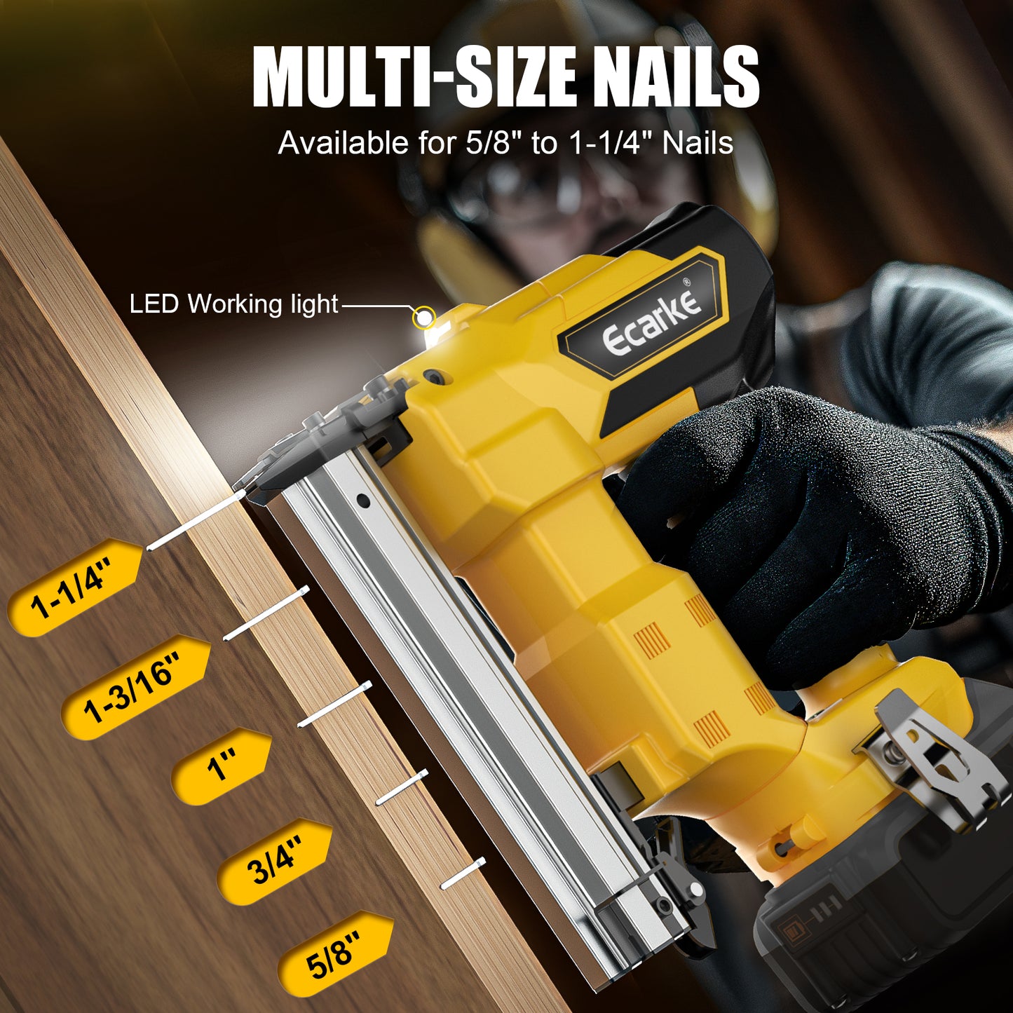 Ecarke 18GA Cordless Brad Nailer for Dewalt 20V MAX Battery