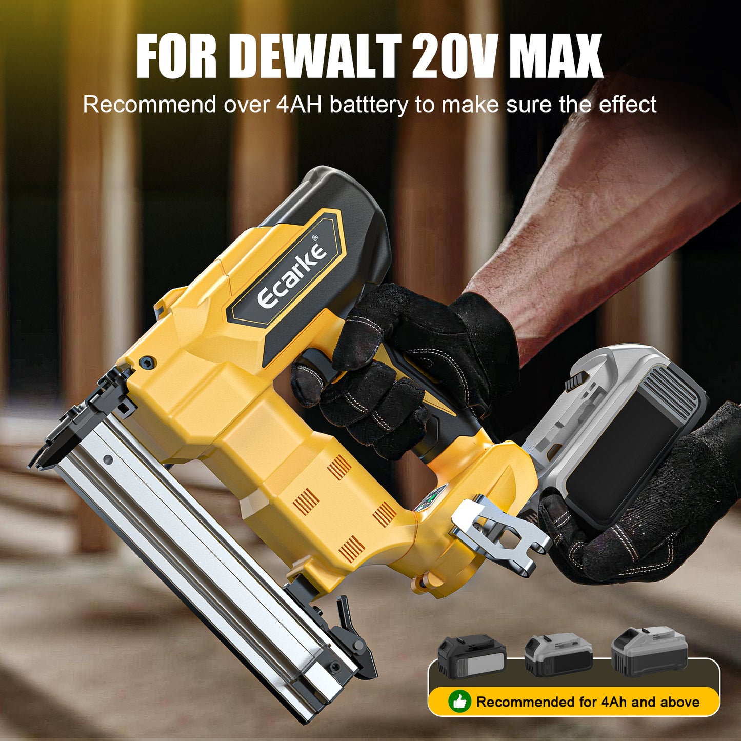 Ecarke 18GA Cordless Brad Nailer for Dewalt 20V MAX Battery