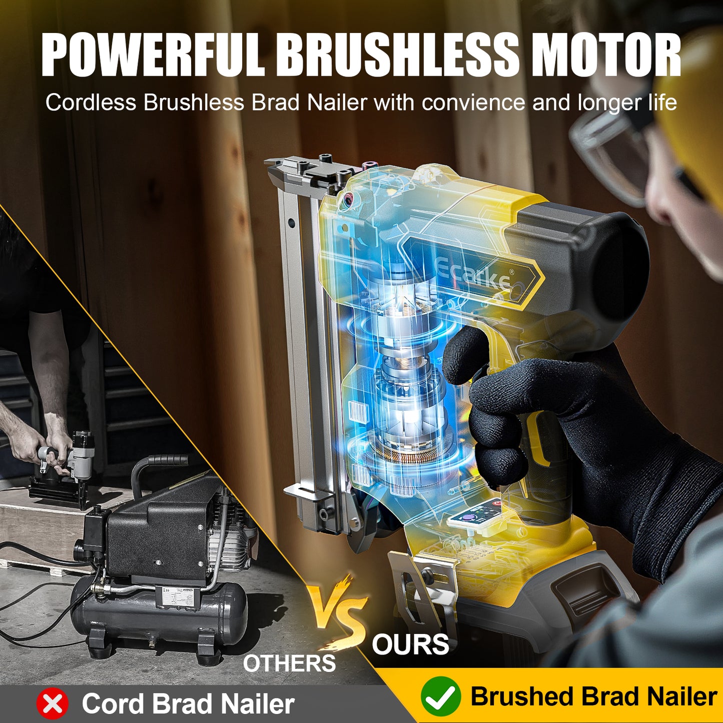 Ecarke 18GA Cordless Brad Nailer for Dewalt 20V MAX Battery