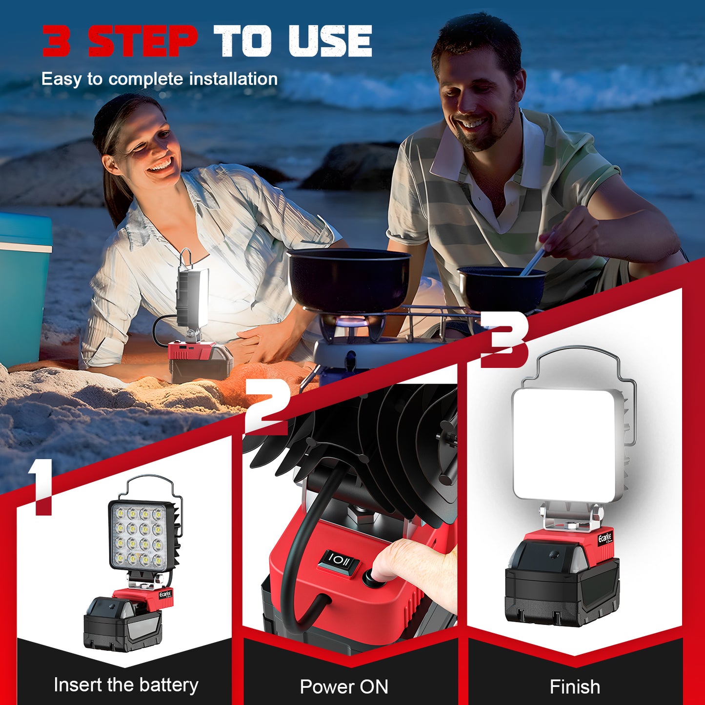 Ecarke 4800LM LED Work Light for Milwaukee m18 Battery Flashlight