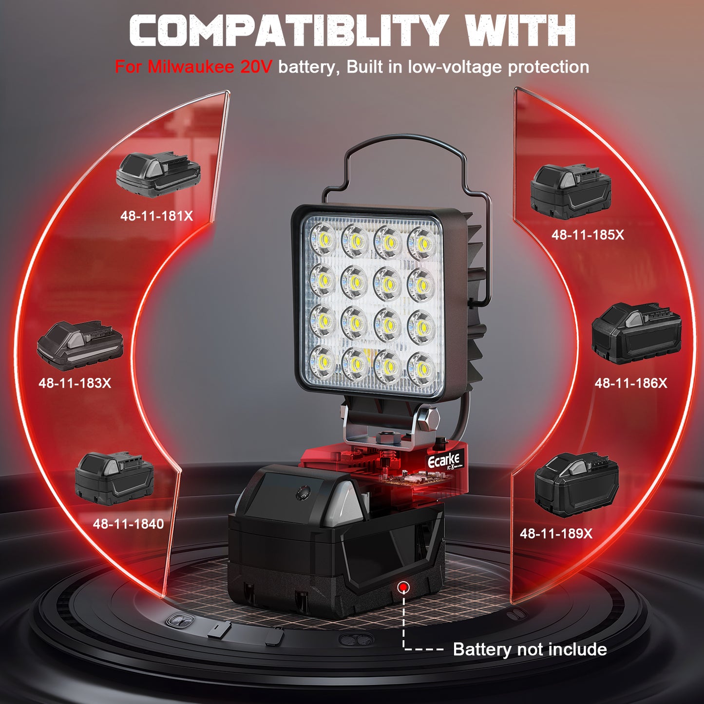Ecarke 4800LM LED Work Light for Milwaukee m18 Battery Flashlight