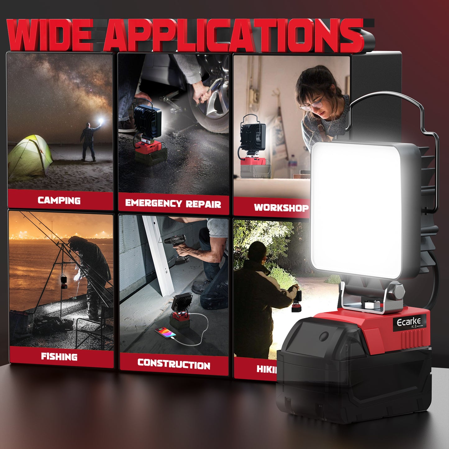 Ecarke 4800LM LED Work Light for Milwaukee m18 Battery Flashlight