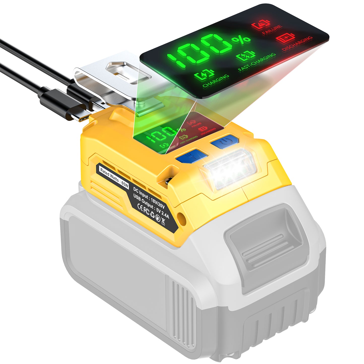Ecarke 65W Portable Charger for DeWALT 20V Battery