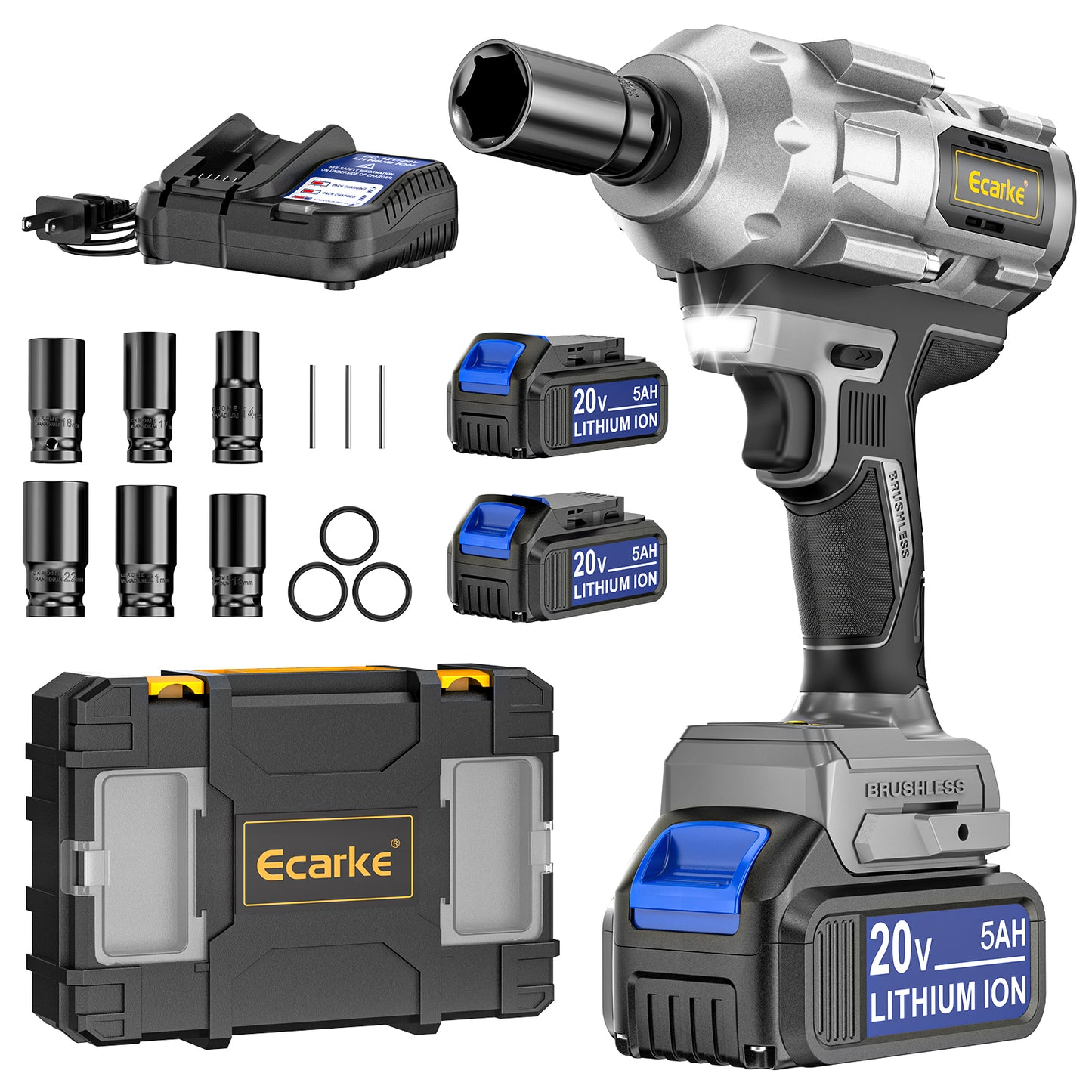 Ecarke Cordless Impact Wrench 1/2 inch for Dewalt Battery