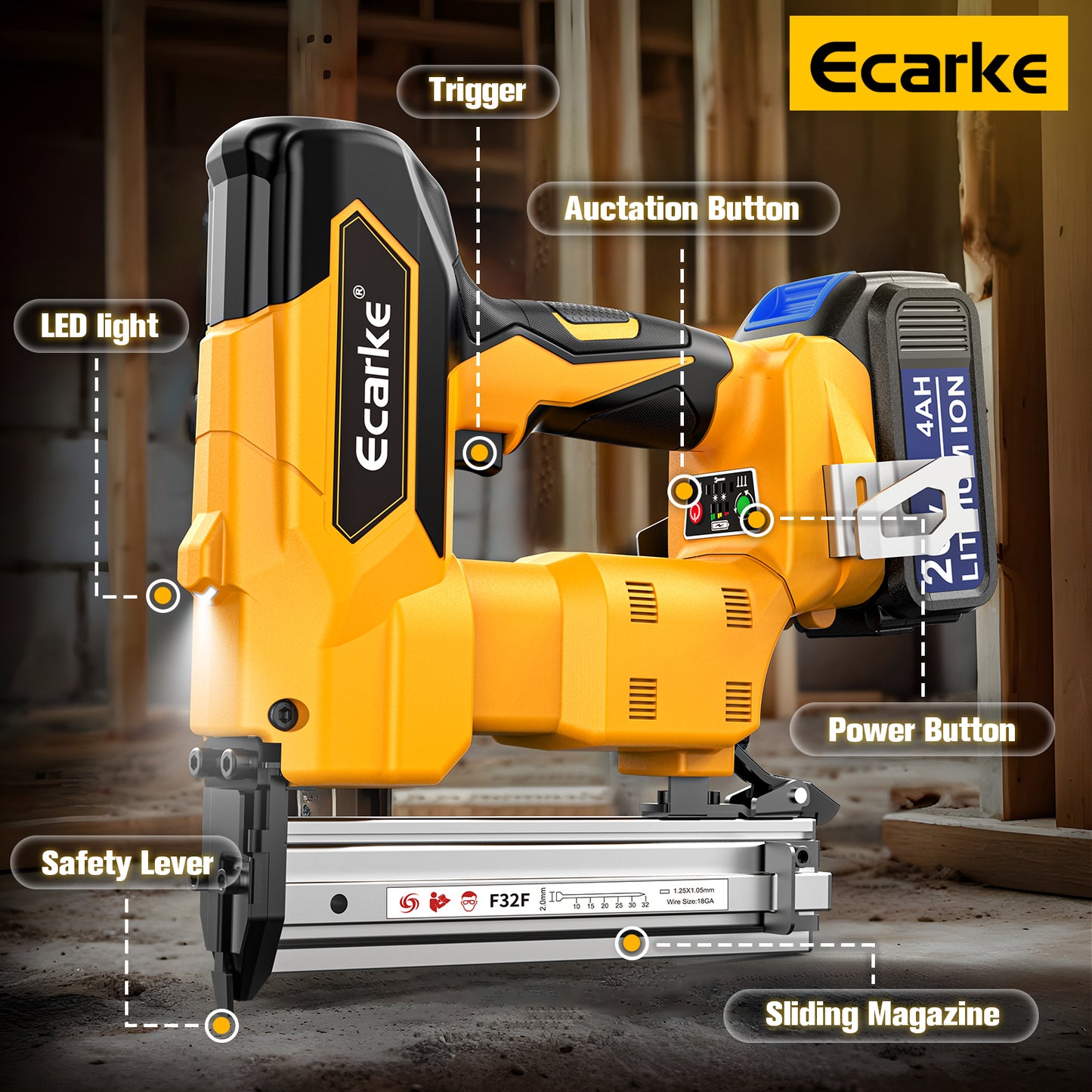 Ecarke 18Gauge Brad Nailer for Dewalt 20V Max Battery