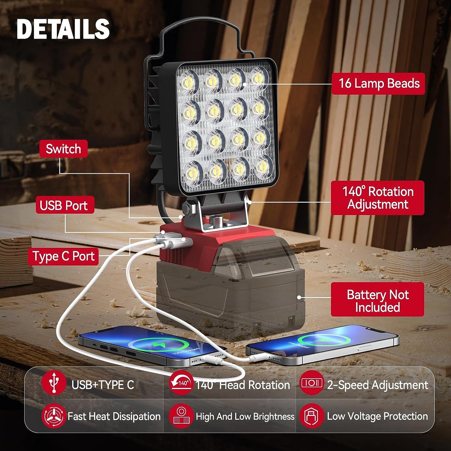 48W LED Work Light for Milwaukee M18 18V Battery