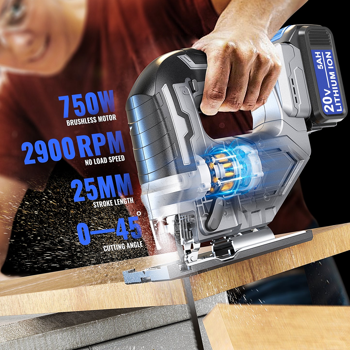 Cordless Jigsaw Tool Compatible with Dewalt 20V Battery, Variable Speed, LED Light