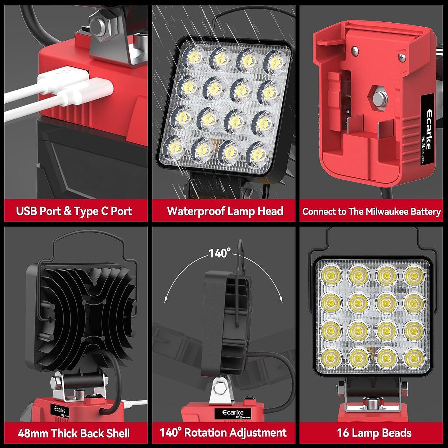 48W LED Work Light for Milwaukee M18 18V Battery