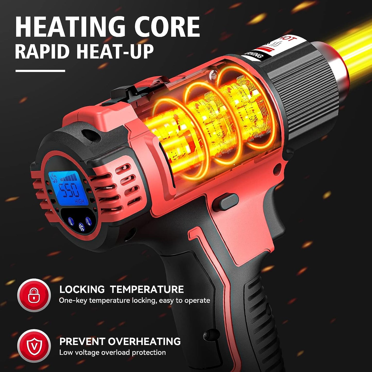 Cordless Heat Gun for Milwaukee M18 18V Battery - LCD Digital Display