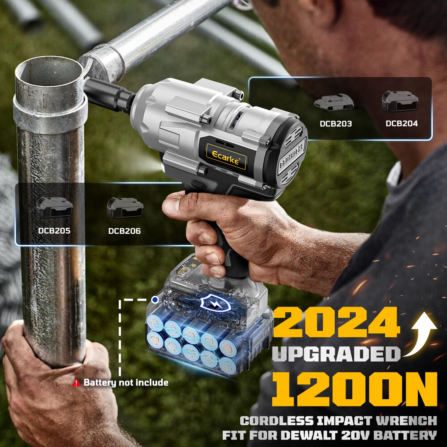 Ecarke Cordless Impact Wrench 1/2 inch for Dewalt Battery