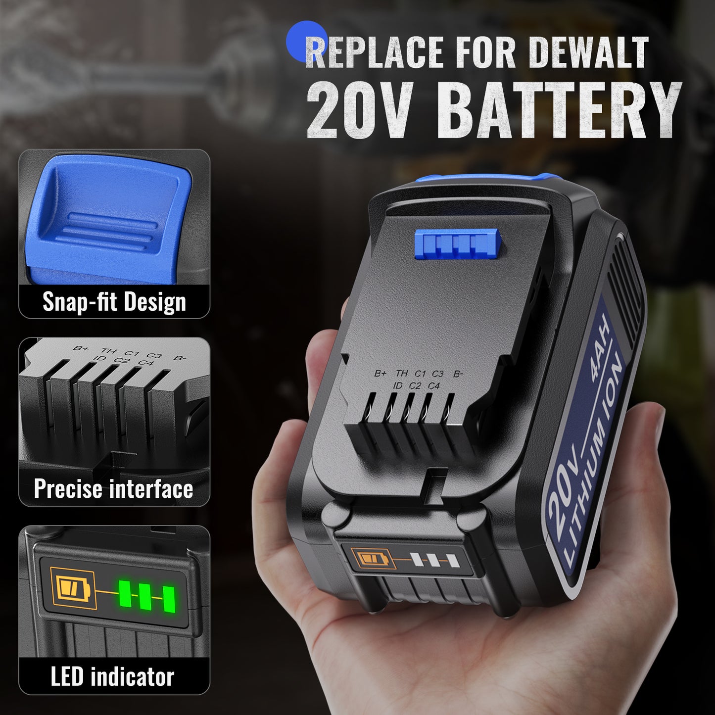 Ecarke 3Packs 4Ah Replacement Battery for Dewalt Tools