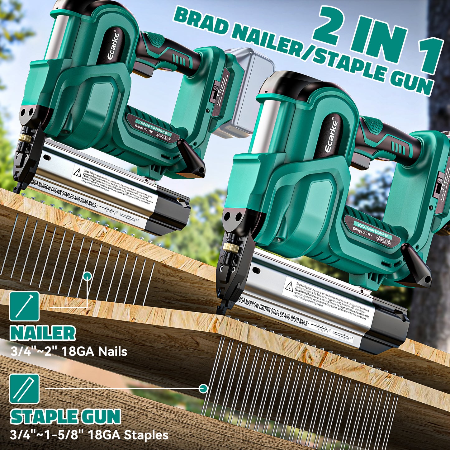 Ecarke 2 in 1 Brad Nailer Cordless Stapler for Makita 18V