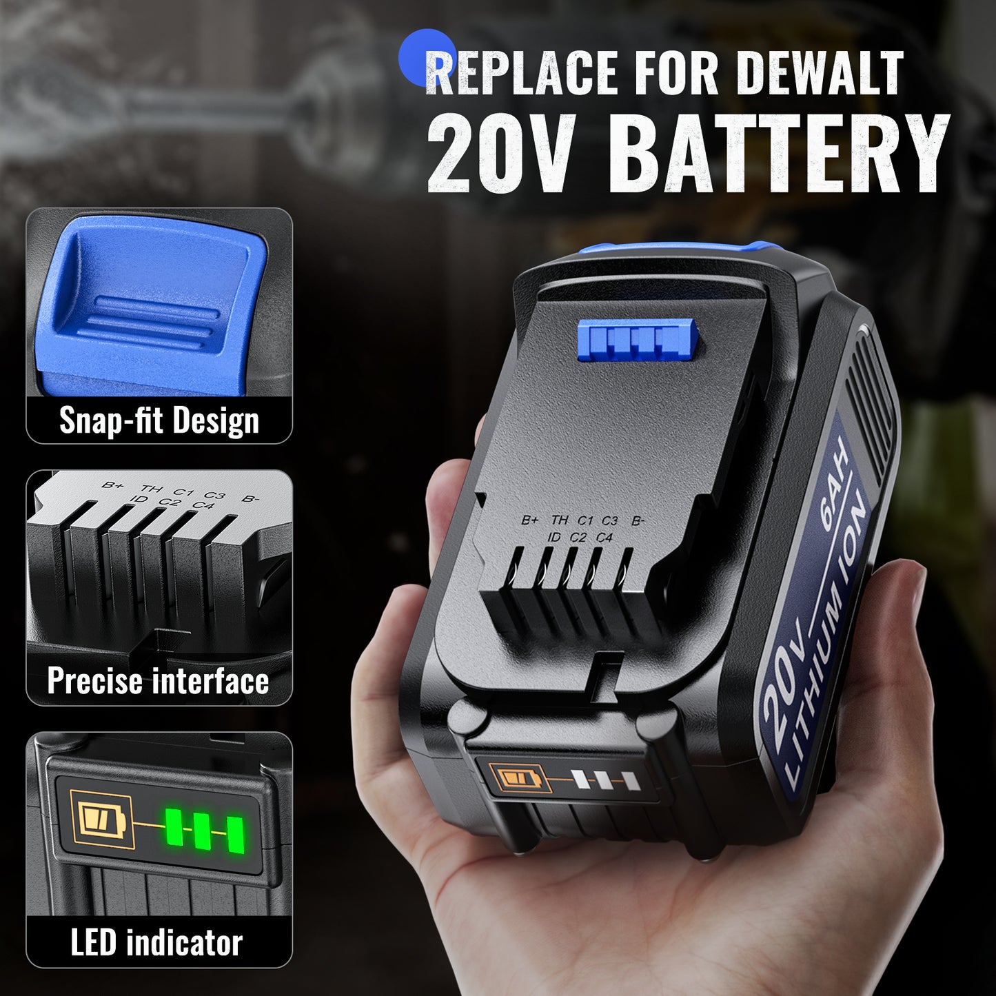 Ecarke 6Ah Replacement Battery for Dewalt Tools