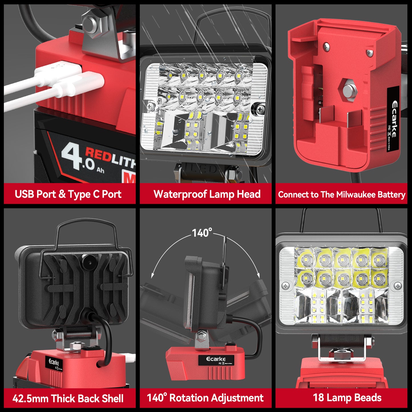20W Handheld LED Work Light for Milwaukee M18 Battery