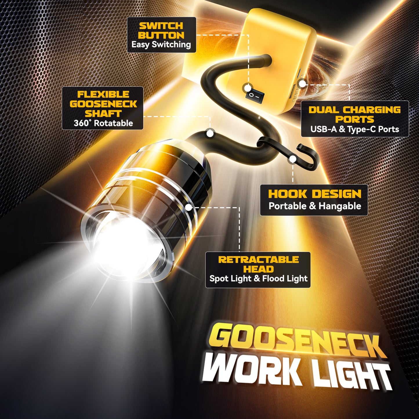 Ecarke 2 PCS LED Work Light with Flexible Gooseneck for DeWALT 20V Battery