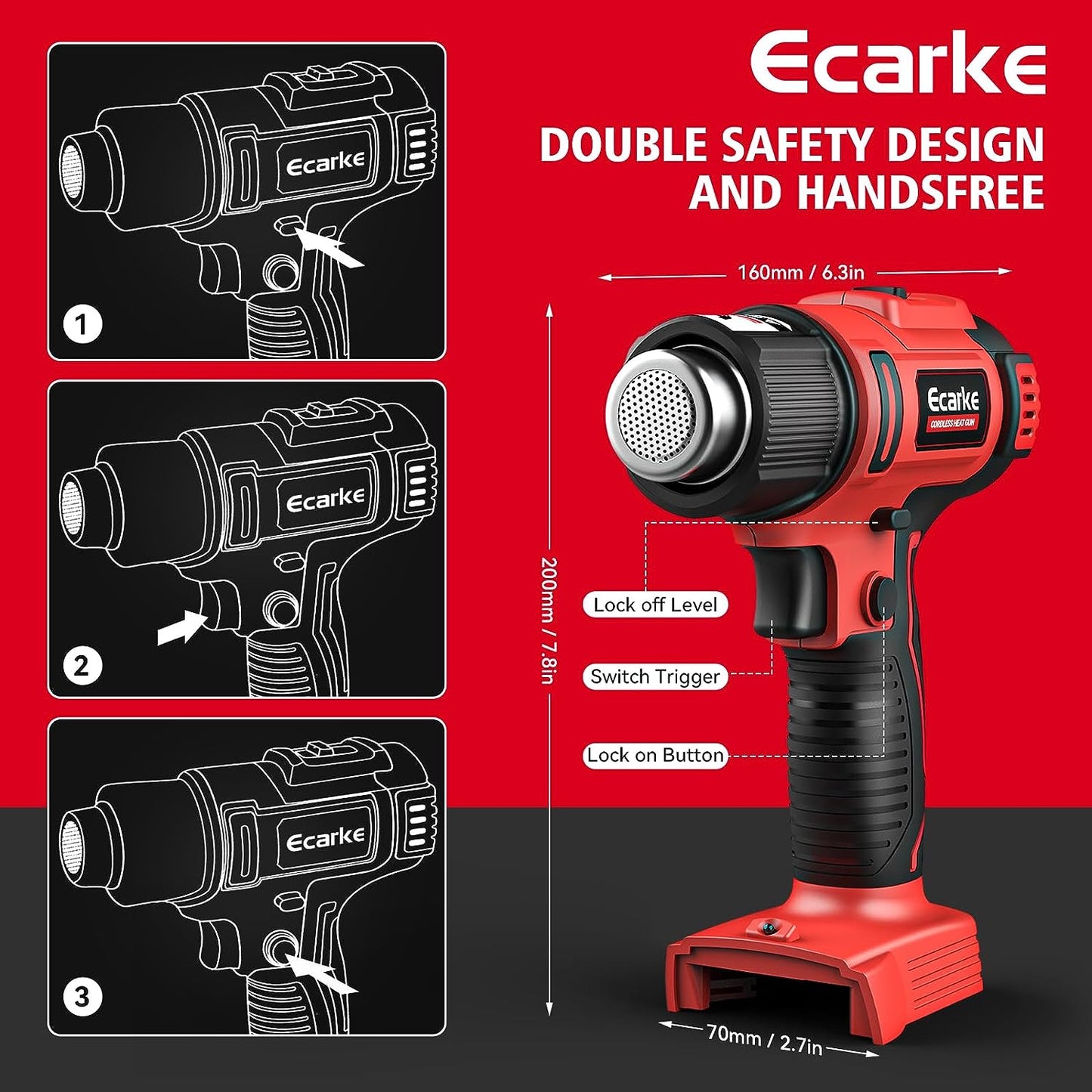Cordless Heat Gun for Milwaukee M18 18V Battery - Adjustable Temperature