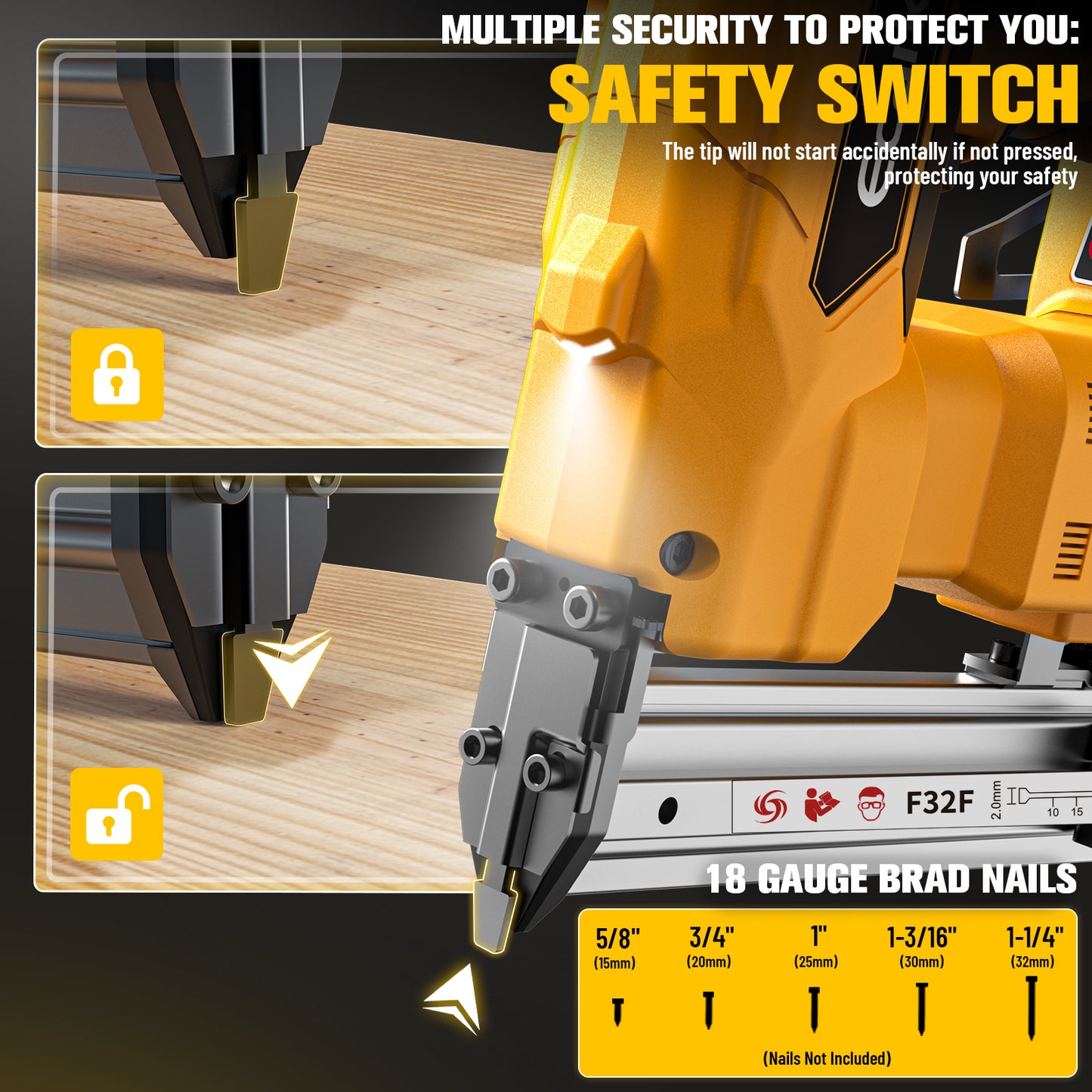 Ecarke 18Gauge Brad Nailer for Dewalt 20V Max Battery