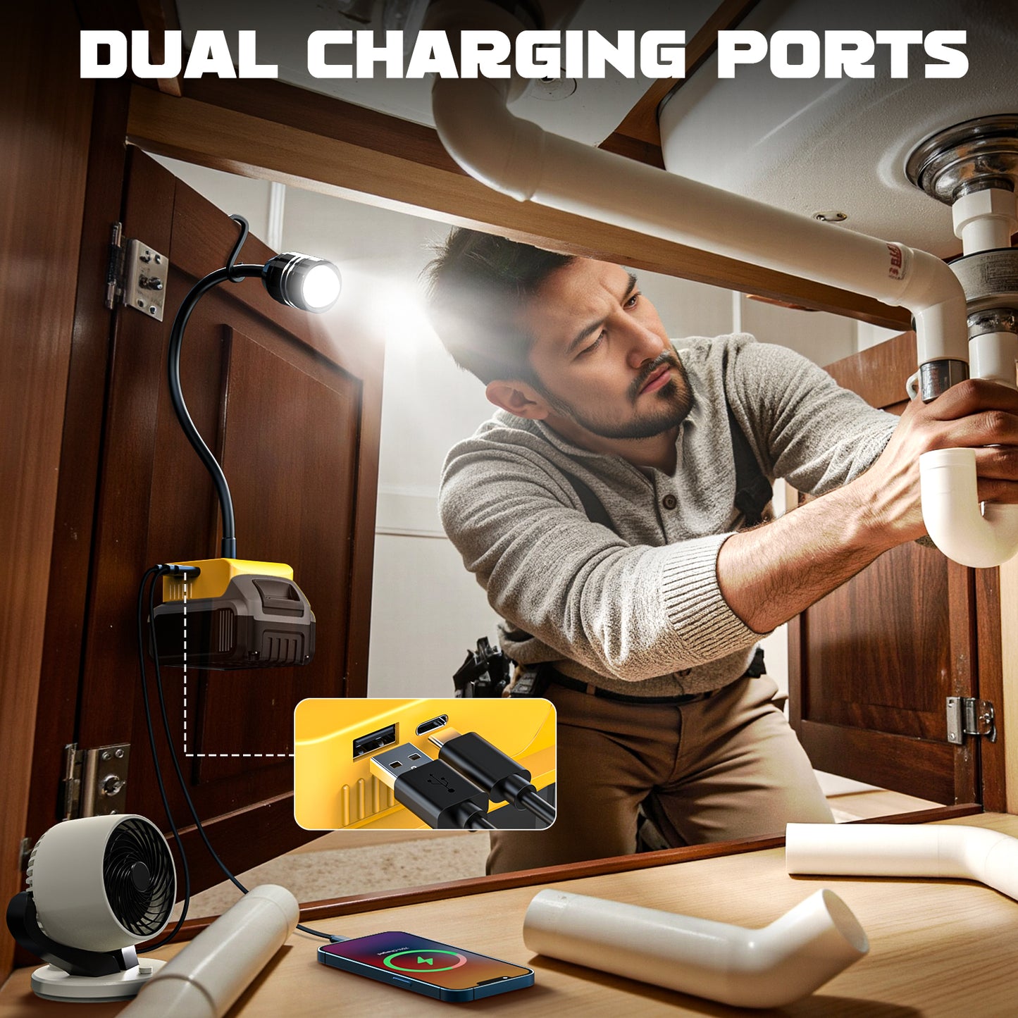 Ecarke 2 PCS LED Work Light with Flexible Gooseneck for DeWALT 20V Battery