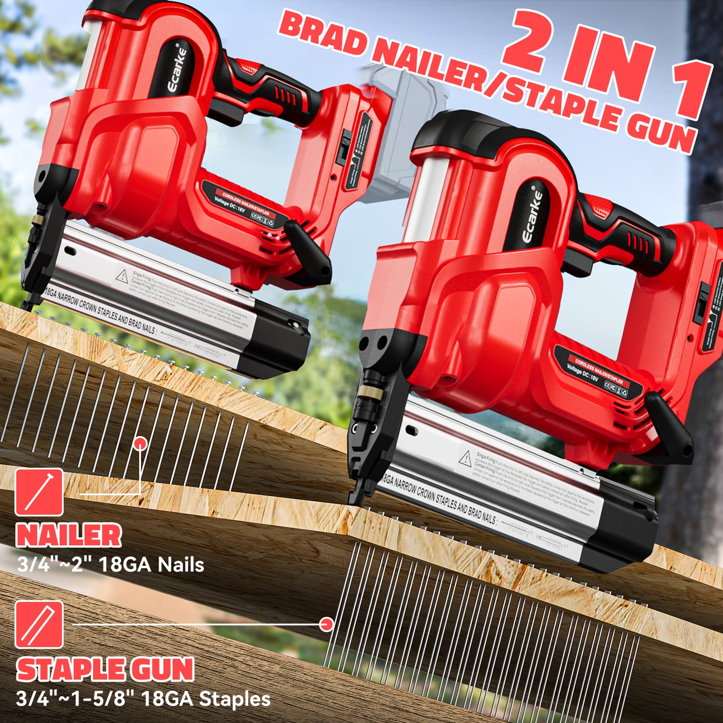 Ecarke 2 in 1 Brad Nailer Cordless Stapler for Milwaukee M18 18V