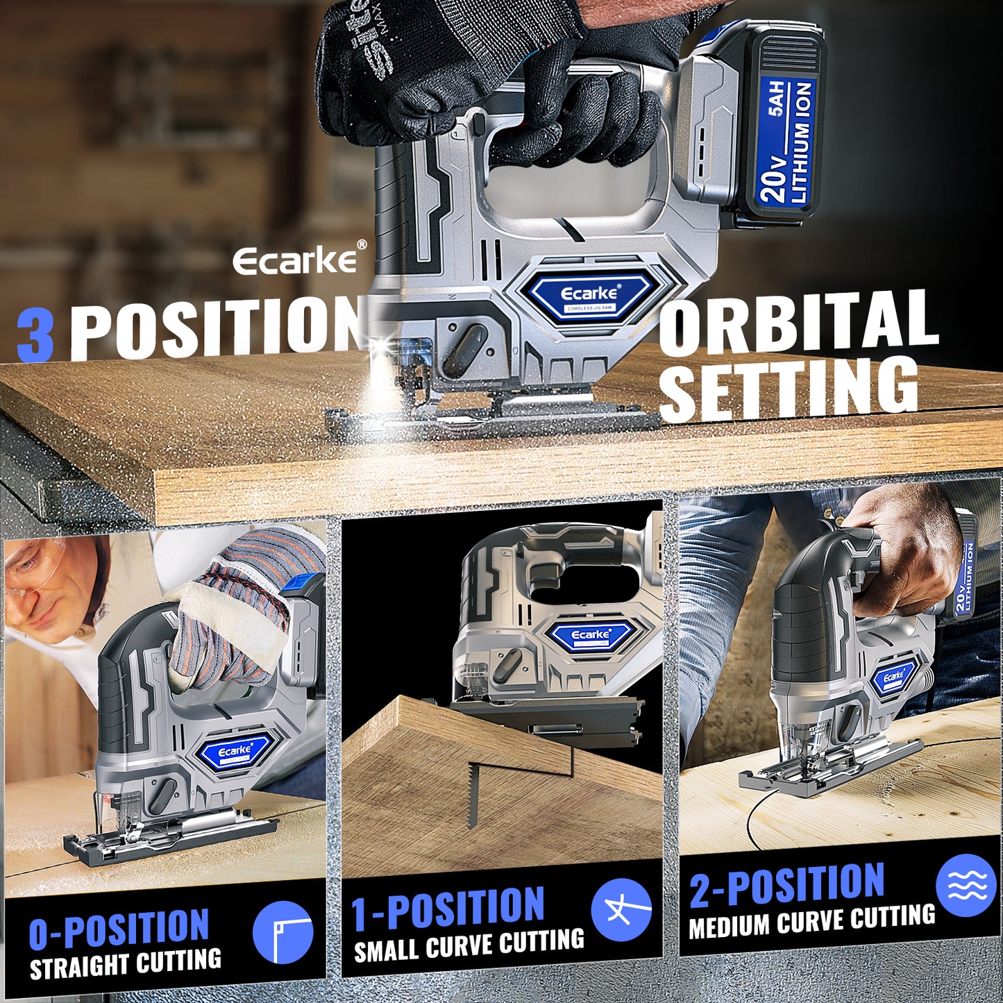 Cordless Jigsaw Tool Compatible with Dewalt 20V Battery, Variable Speed, LED Light