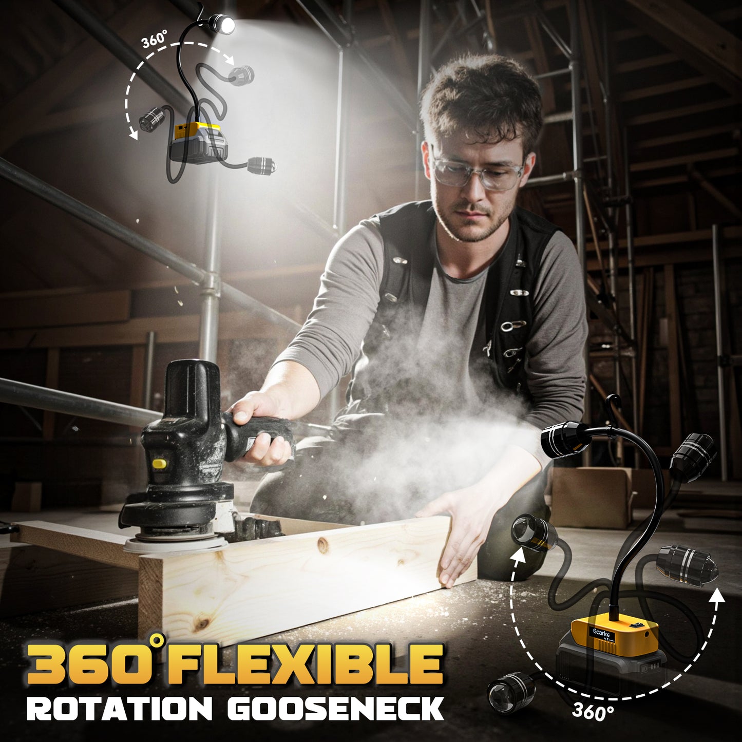 Ecarke 2 PCS LED Work Light with Flexible Gooseneck for DeWALT 20V Battery