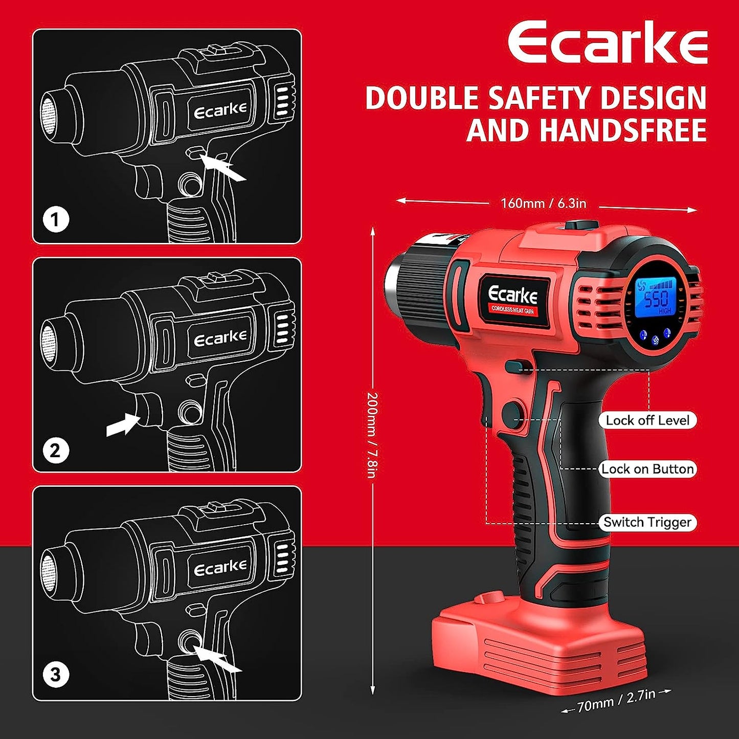 Cordless Heat Gun for Milwaukee M18 18V Battery - LCD Digital Display