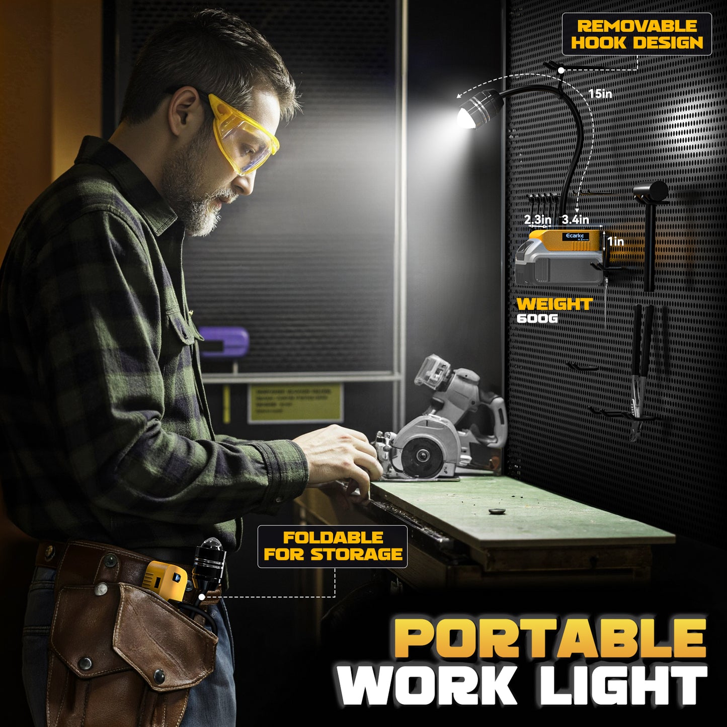 Ecarke 2 PCS LED Work Light with Flexible Gooseneck for DeWALT 20V Battery