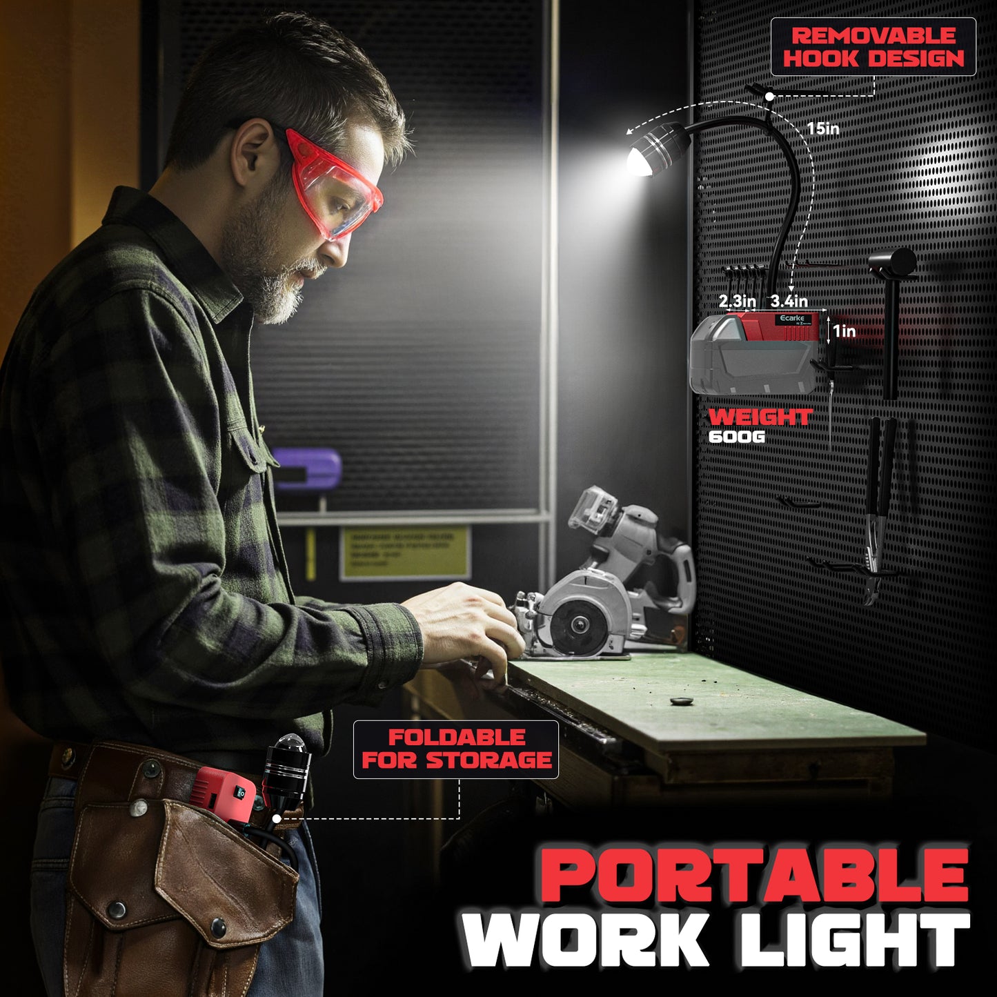 Ecarke 2PCS LED Work Light with Flexible Gooseneck for Milwaukee 18V Battery