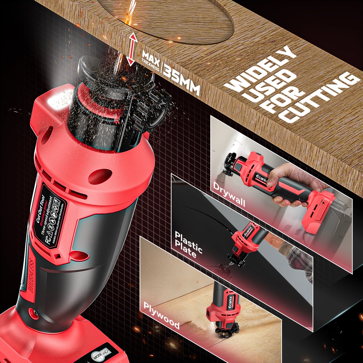 Ecarke Cordless Electric Drywall Cut-Out Tool for Milwaukee 18V Battery