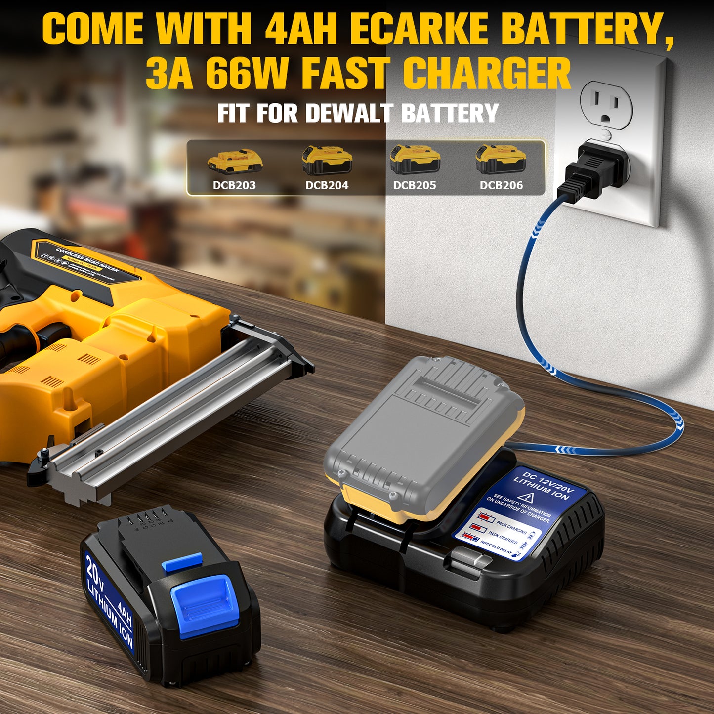 Ecarke 18Gauge Brad Nailer for Dewalt 20V Max Battery