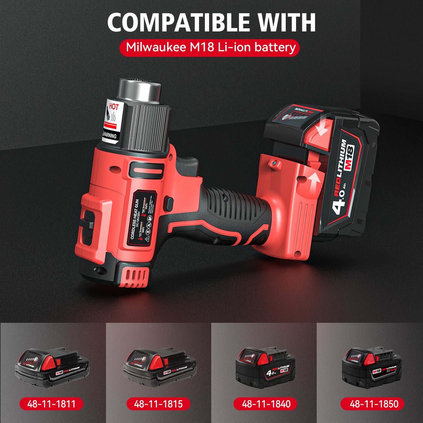 Cordless Heat Gun for Milwaukee M18 18V Battery - LCD Digital Display