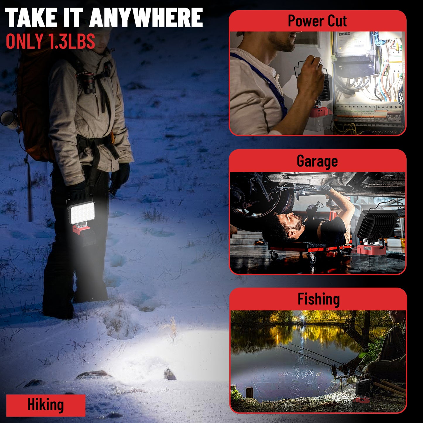 Ecark 78W 7800 Lumen Flashlight Battery Light Portable Light for Milwaukee Battery