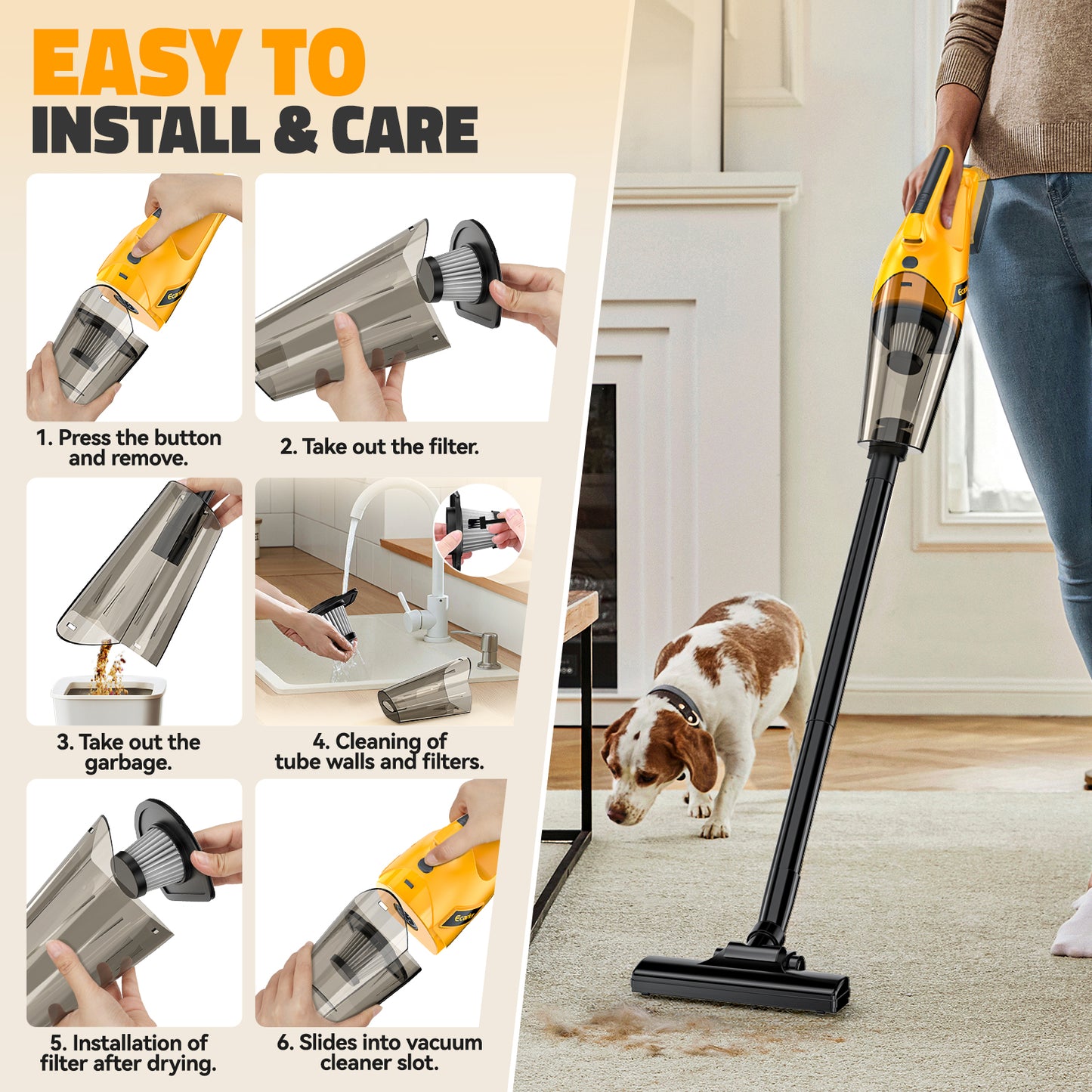 Ecarke Cordless Vacuum Cleaner Compatible with DeWALT 20v Battery