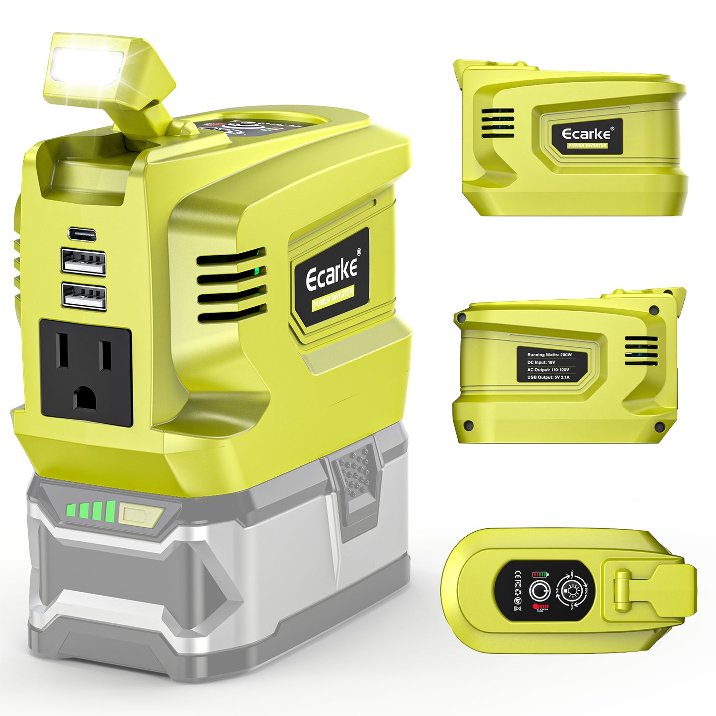 Ecarke 200W Powered Inverter for Ryobi 18V