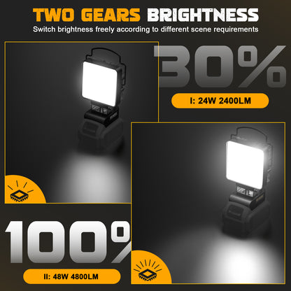 Ecarke 4800LM LED Work Light for DeWALT 20V Battery - 48W Cordless Flashlight