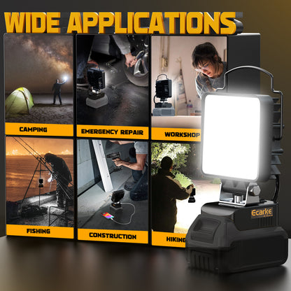 Ecarke 4800LM LED Work Light for DeWALT 20V Battery - 48W Cordless Flashlight