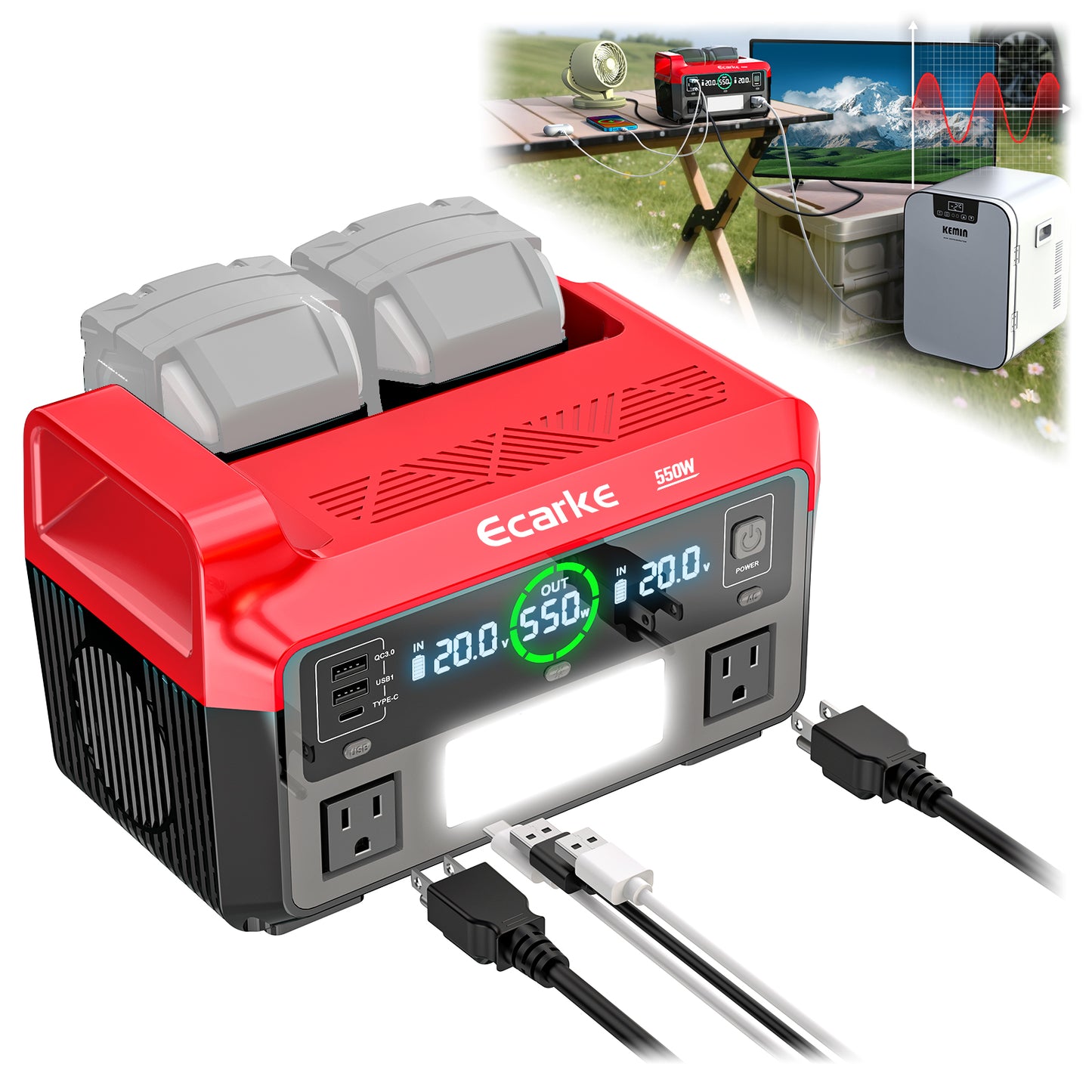 Ecarke 550W Portable Power Inverter Compatible with Milwaukee 18V Battery, Power Station DC18V to AC110V Pure Sine Wave