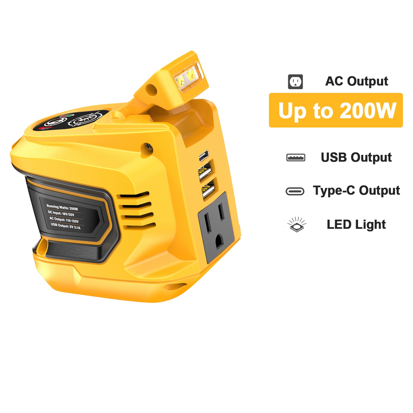 200W Portable Power Inverter for Dewalt 20V Battery