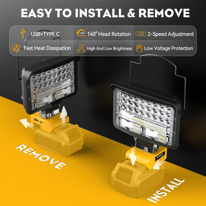 Ecarke Bright Led Flood Light - 68W 6800LM Cordless Work Light for DeWALT 20V Battery