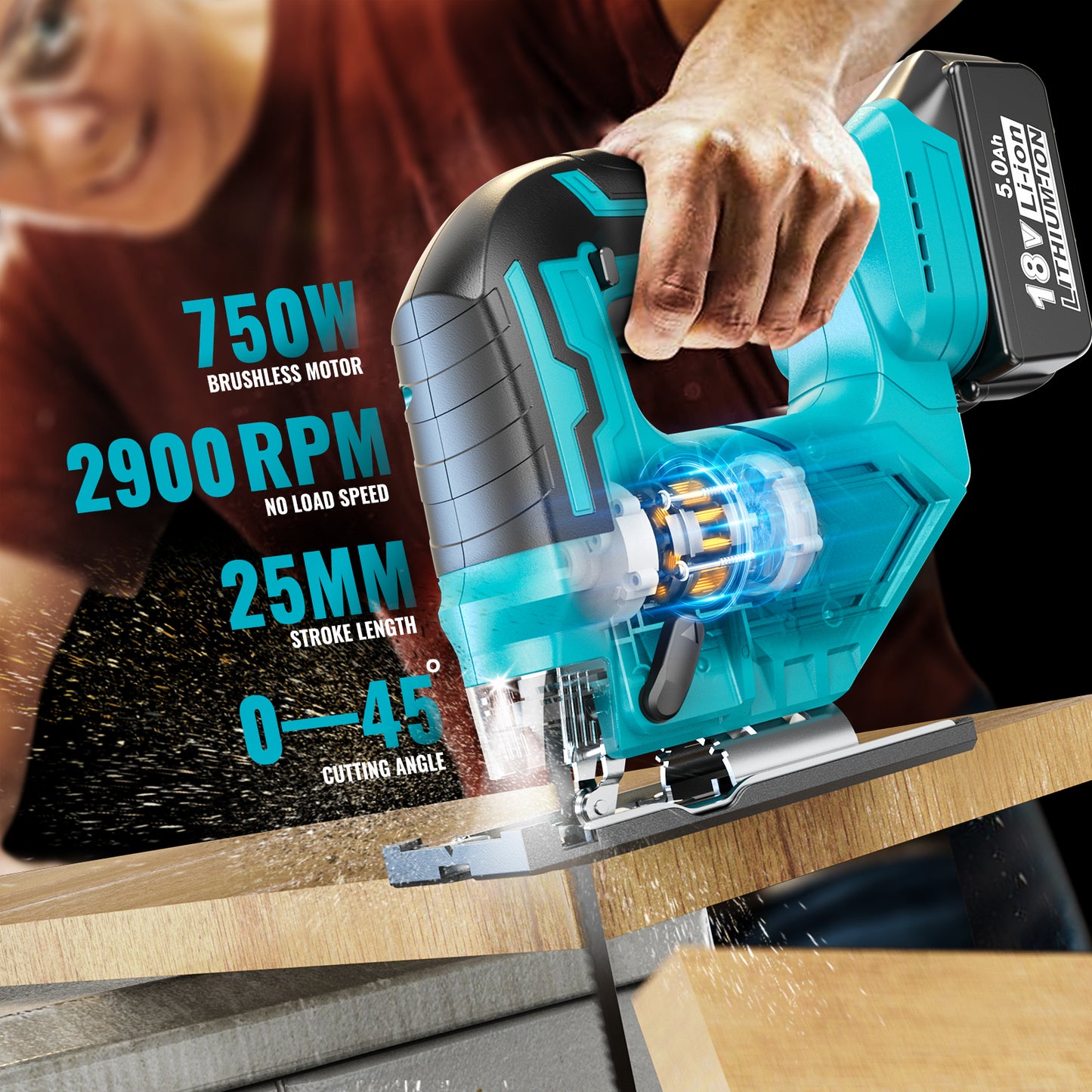 Cordless Jig Saw For Makita 18V Battery:Brushless Motor jigsaw tool with Variable Speed