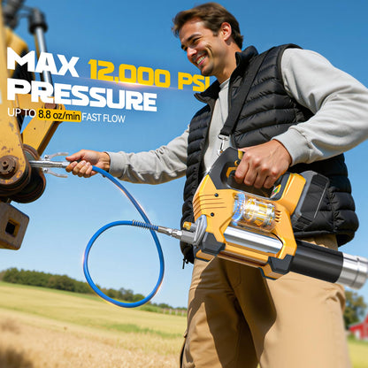 Ecarke Cordless Grease Gun Compatible with DeWalt 20V Battery, 3‑Speed Adjustable Flow, 12,000 PSI Max, 39” Hose (No Battery)