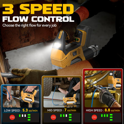 Ecarke Cordless Grease Gun Compatible with DeWalt 20V Battery, 3‑Speed Adjustable Flow, 12,000 PSI Max, 39” Hose (No Battery)