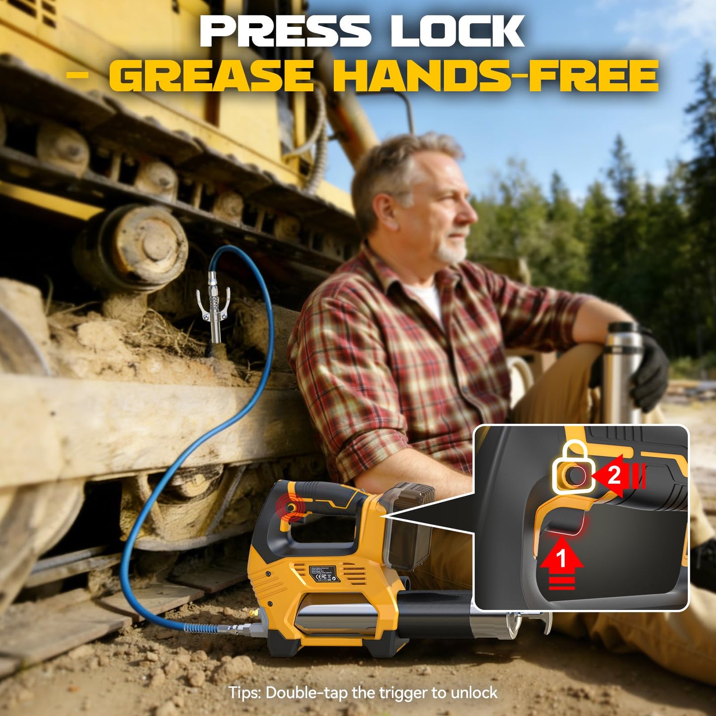 Ecarke Cordless Grease Gun Compatible with DeWalt 20V Battery, 3‑Speed Adjustable Flow, 12,000 PSI Max, 39” Hose (No Battery)