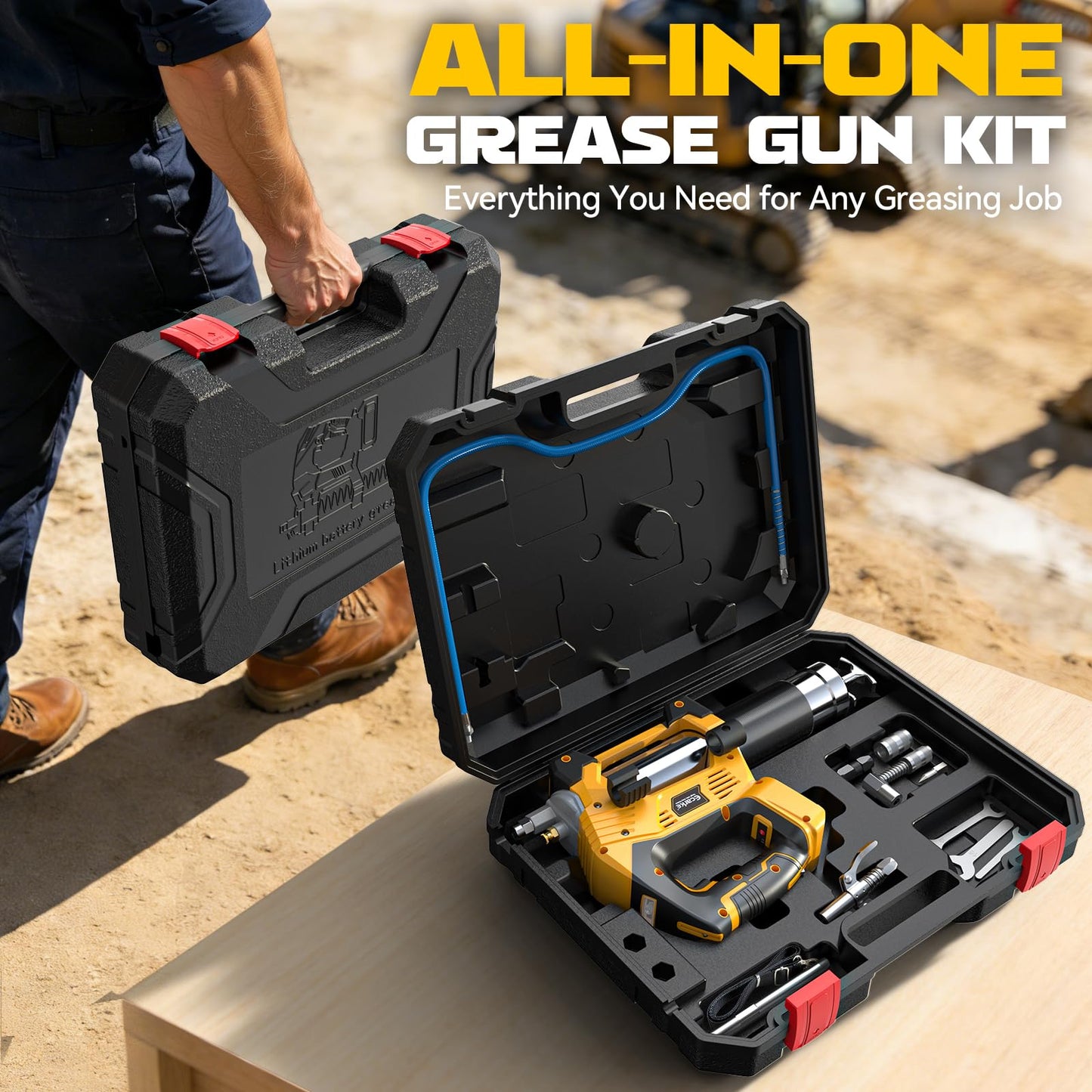 Ecarke Cordless Grease Gun Compatible with DeWalt 20V Battery, 3‑Speed Adjustable Flow, 12,000 PSI Max, 39” Hose (No Battery)