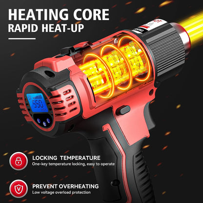 Cordless Heat Gun for Milwaukee M18 18V Battery - LCD Digital Display