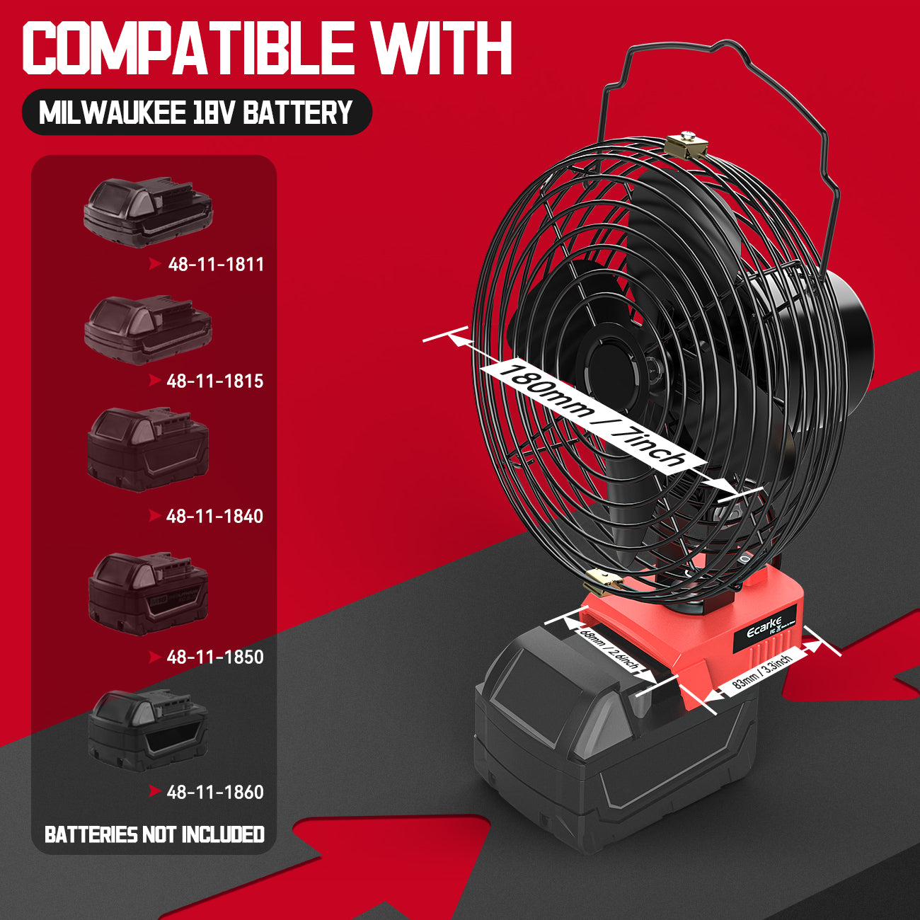 Cordless Jobsite Fan for Milwaukee 18V M18 Battery