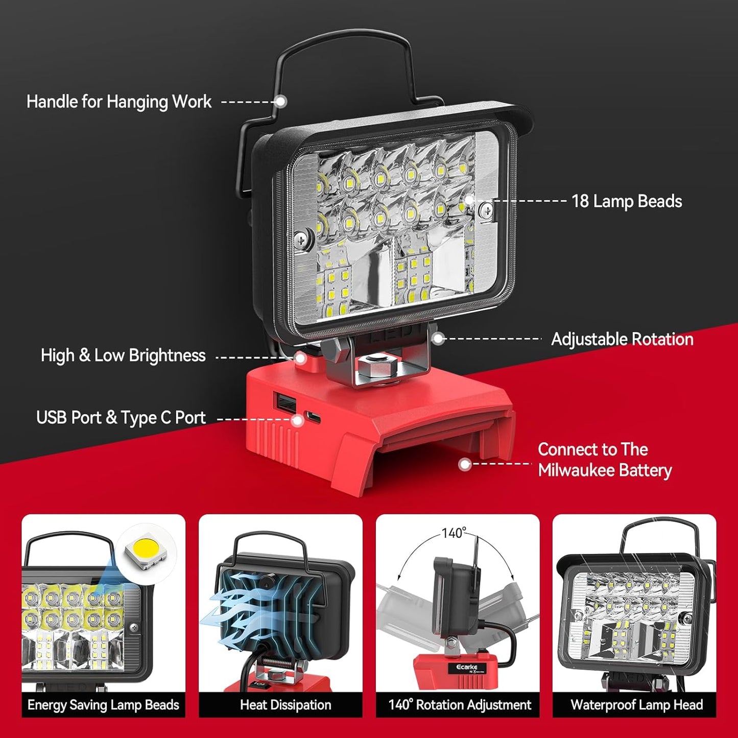 20W Handheld LED Work Light for Milwaukee M18 Battery