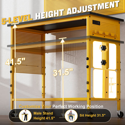 Ferreteriai 47" Heavy Duty Workbench with Power Outlet & USB-C, Exclusive Yellow Side Battery Holder